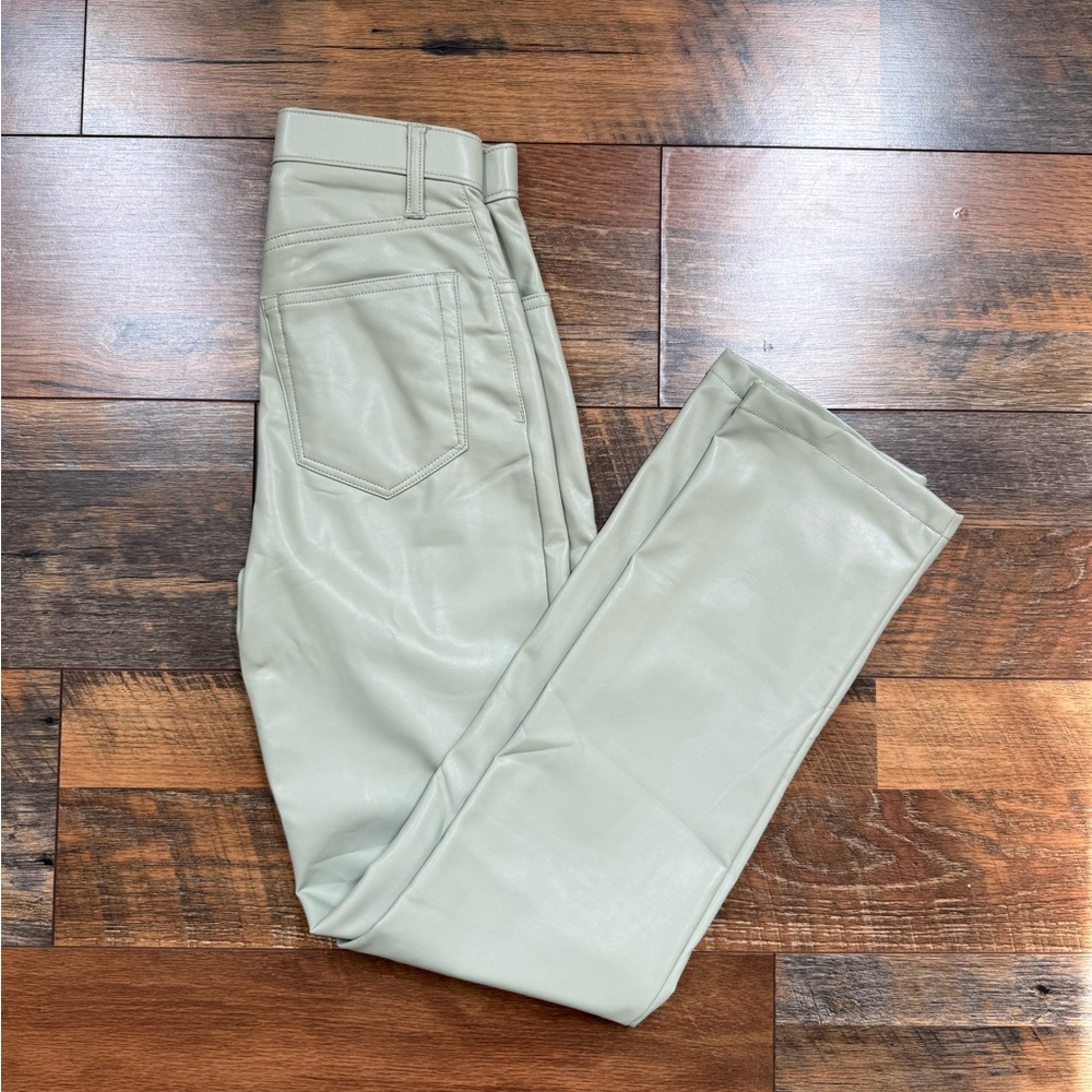 Abercrombie & Fitch Vegan Leather Straight Leg Pant in Sage Green